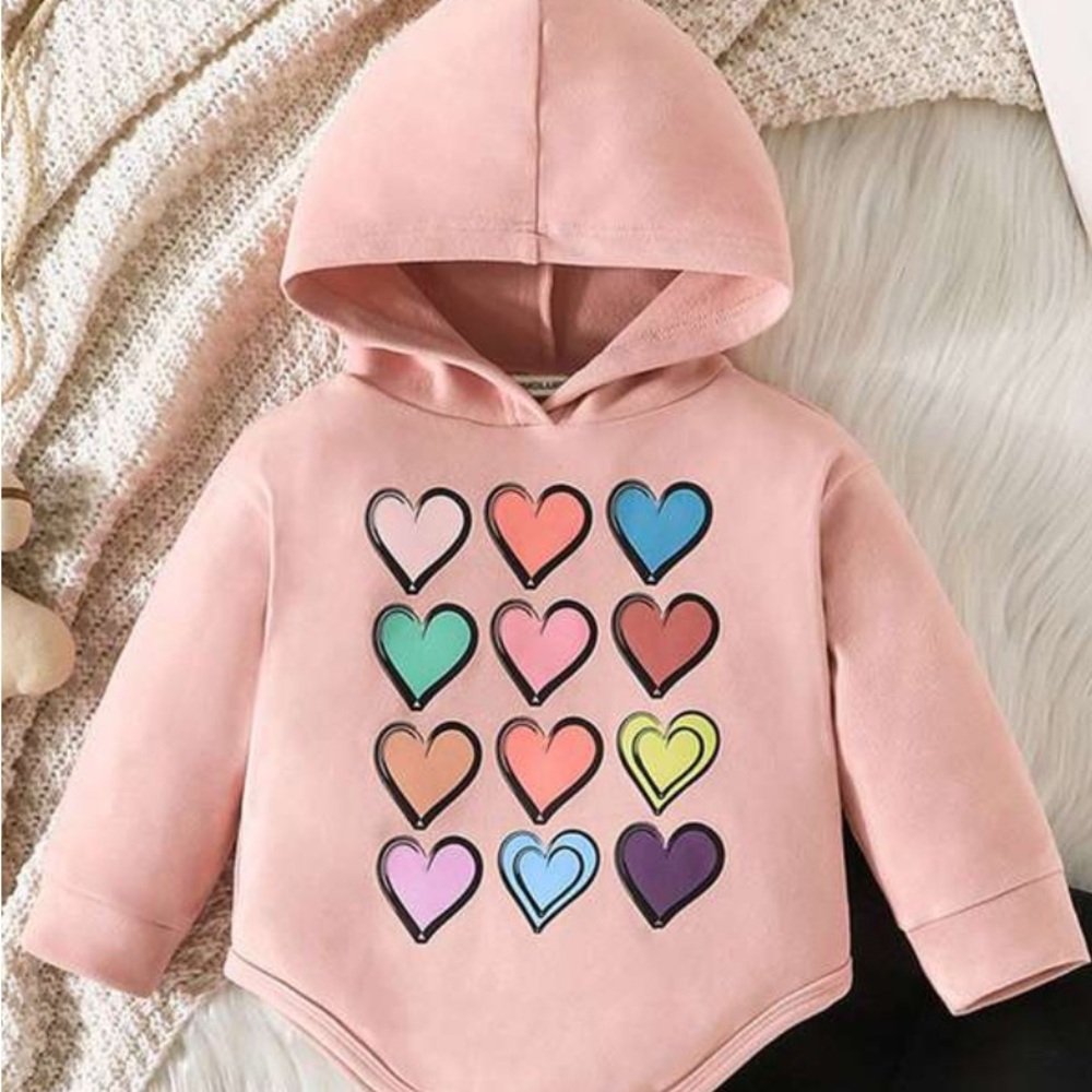 Charming Heart Print Kids Hoodie - Pink